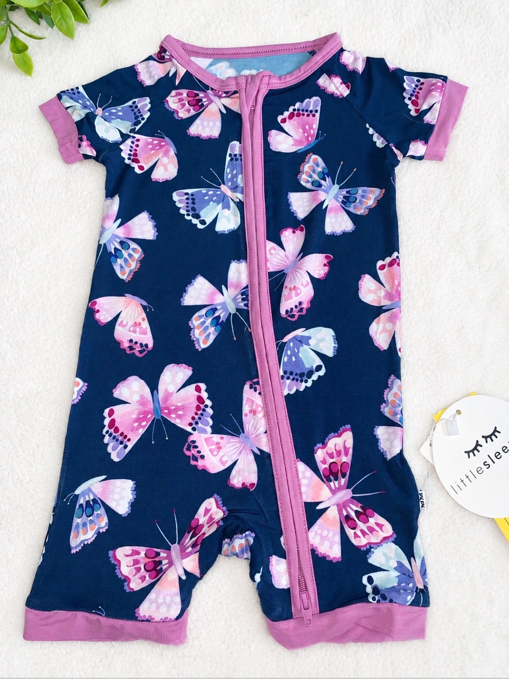 NWT Little Sleepies Royal Butterflies Shorty Zippy  6-12M